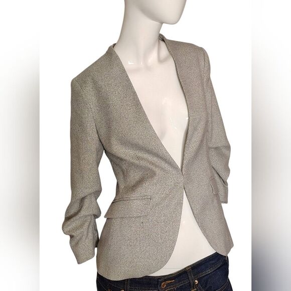 H&M Light Gray Women's Blazer Size Xsmall 3/4 Scrunch Sleeve - Picture 2 of 16